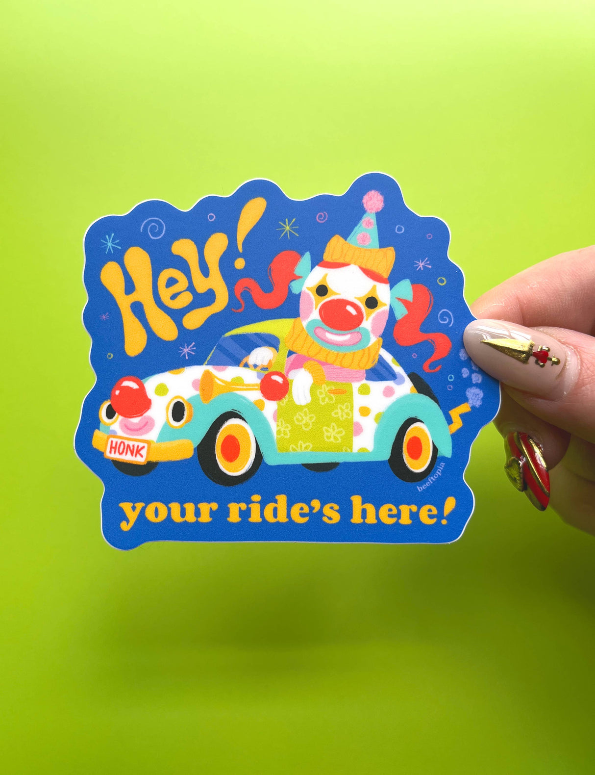 Your Ride's Here Clown Car Vinyl Sticker