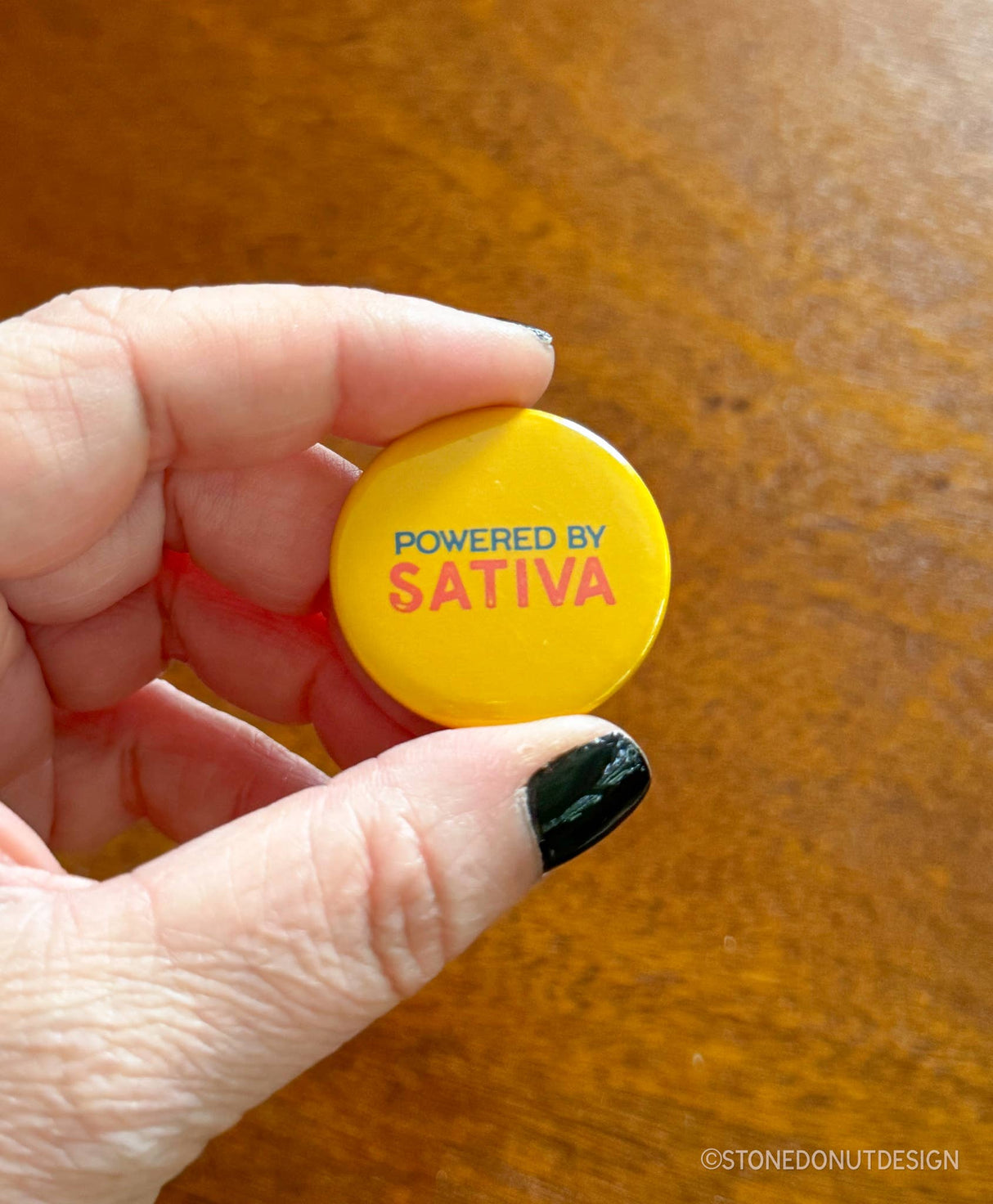 Powered by Sativa Cannabis Pinback Button