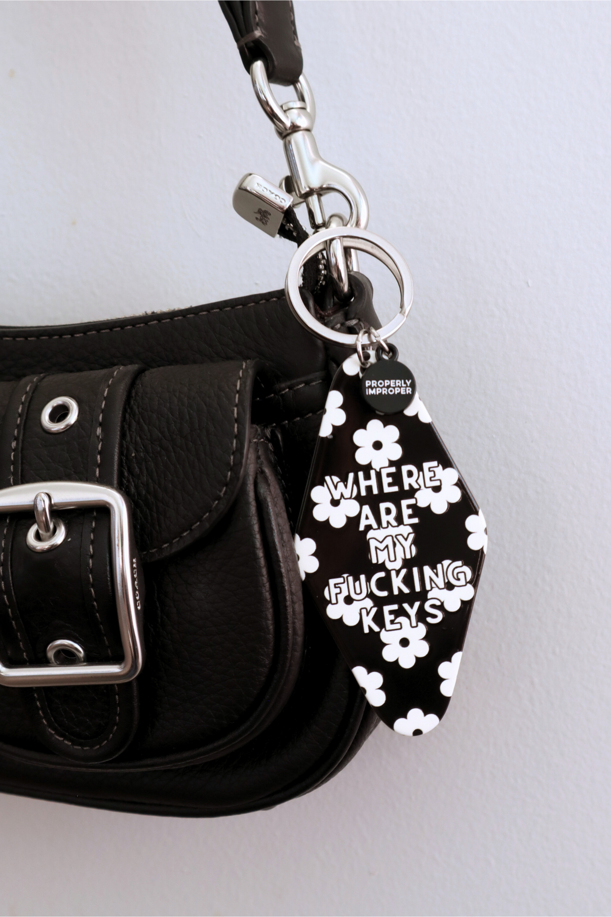 Printed Keychain Black Floral Where Are My Fucking Keys