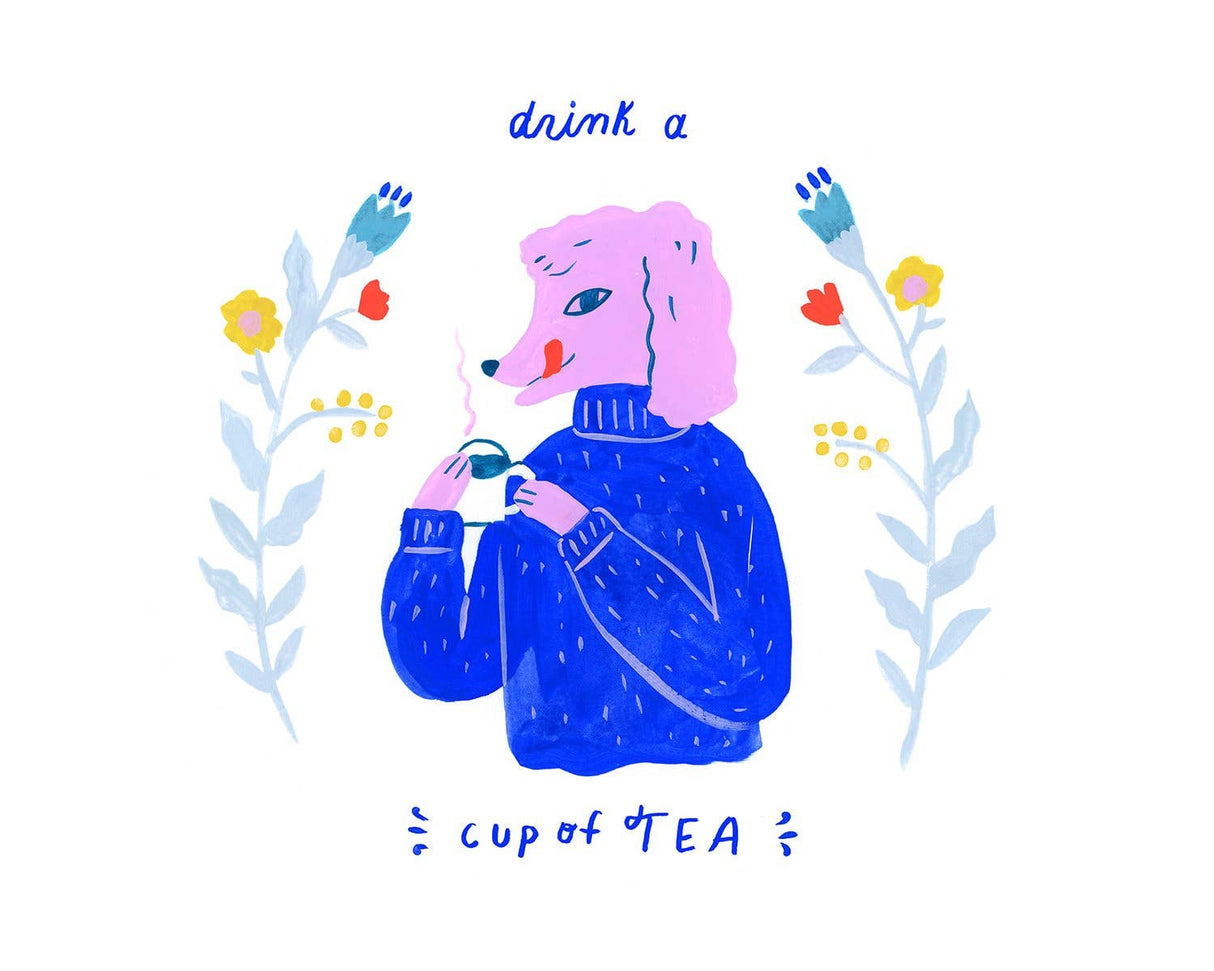 Art Print: Poodle Drinking Tea By Sarah Walsh