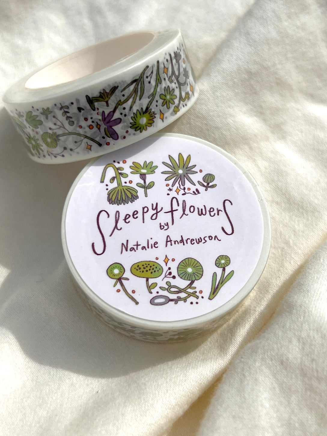 Green and Purple Sleepy Flowers Washi Tape
