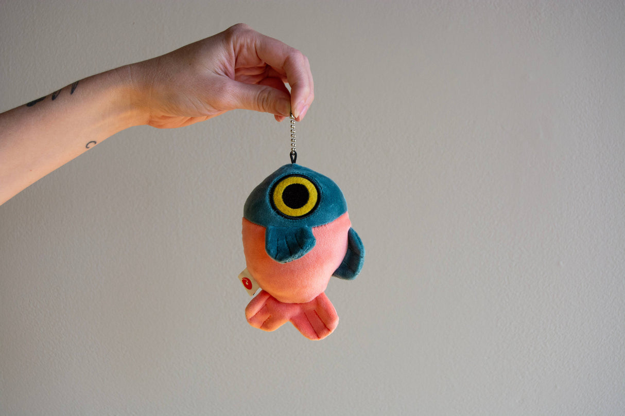 Mochi Fish Fry Plush Keychain - Coral and Dark Green