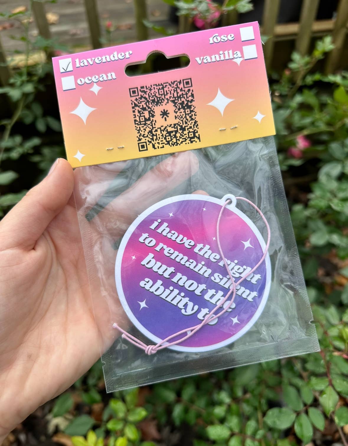 I Have The Right To Remain Silent Air Freshener - Lavender