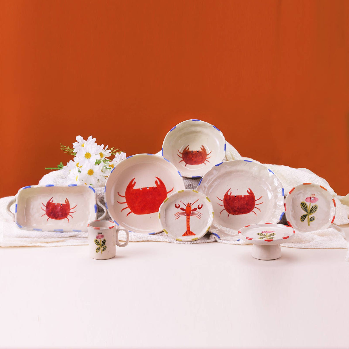 Pink & Red Flower Handmade Ceramic Trinket Tray