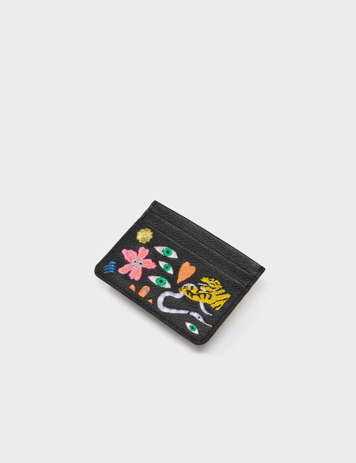 Filium Black Leather Cardholder - Autumn Blush Embroidery