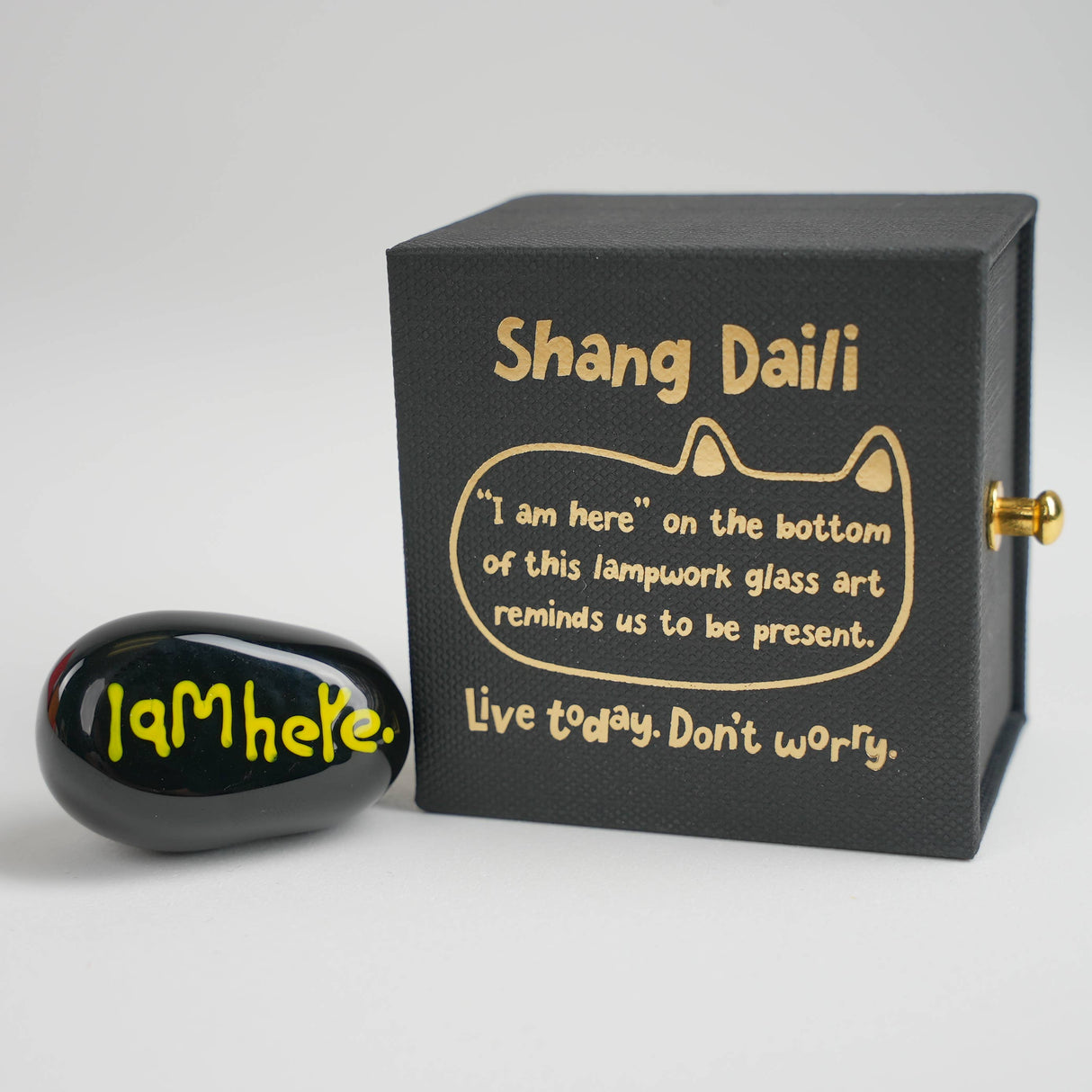 'I am here' handmade Lamp work glass black cat figurine