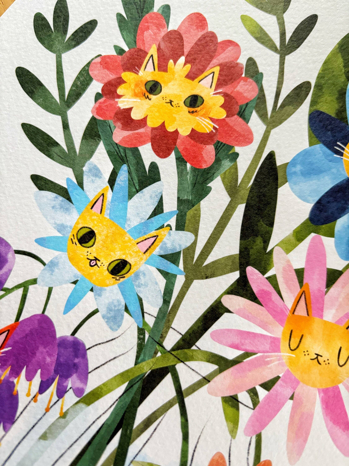 A3 Flower Cats Art Print, Cats and Flowers