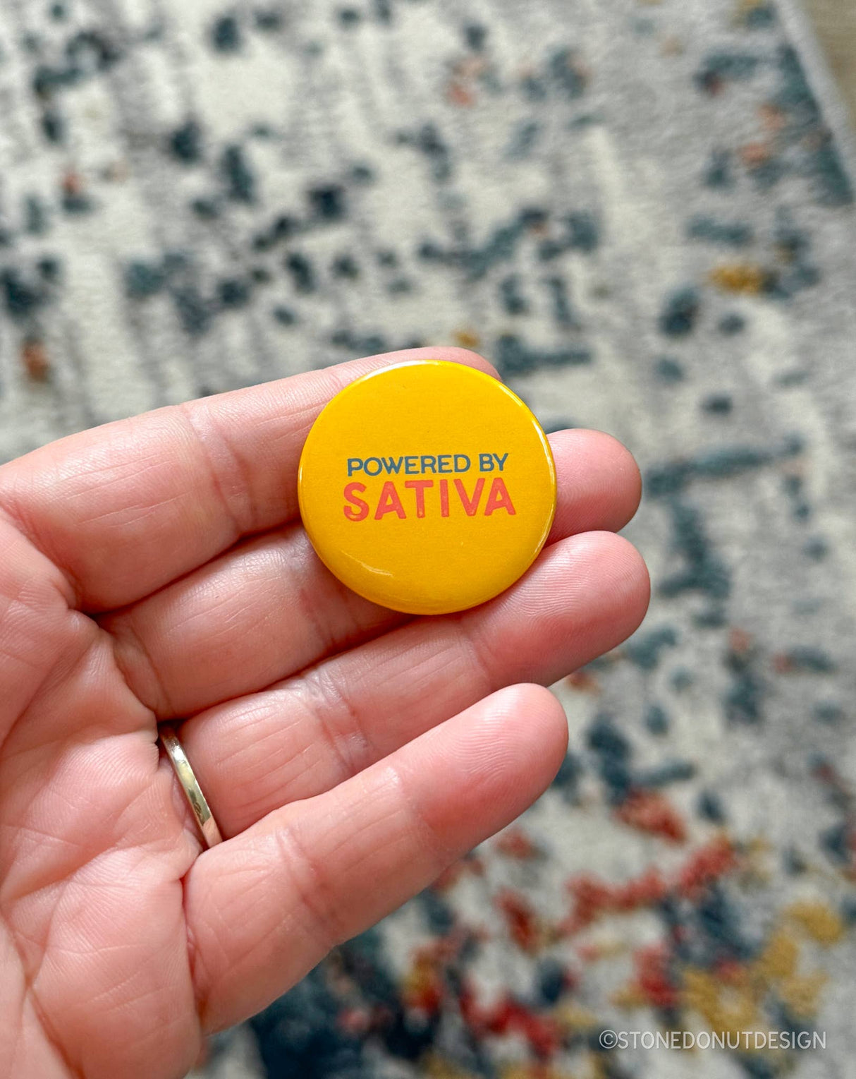 Powered by Sativa Cannabis Pinback Button