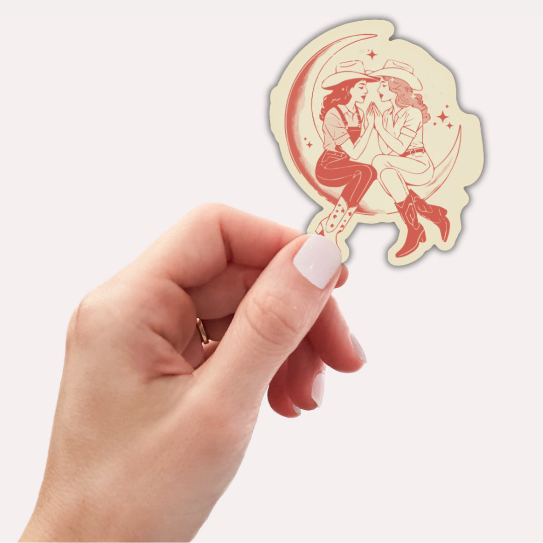 Cowgirl Chics Hanging in the Moon Sticker
