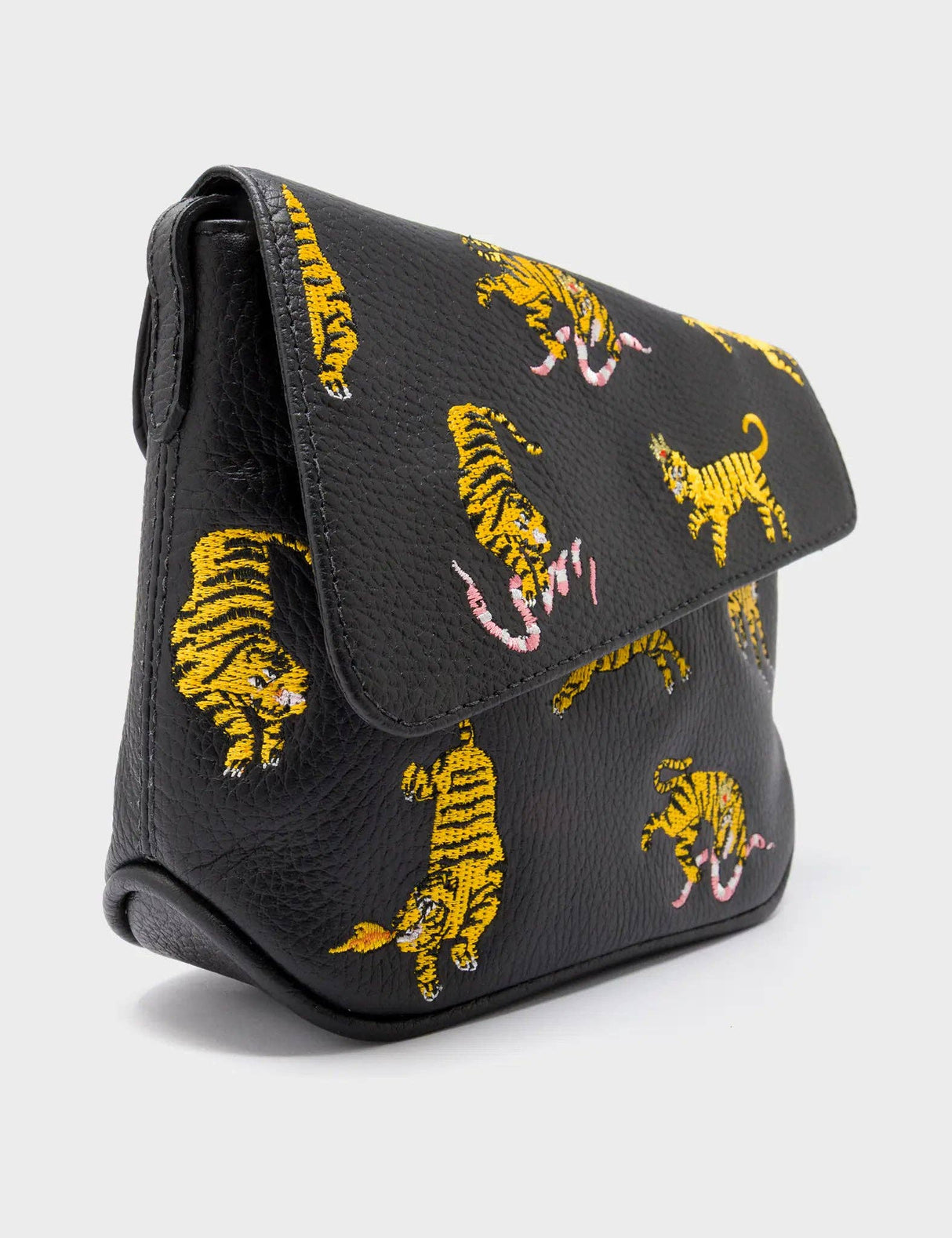 Bruno Mini Crossbody Black Leather Bag - Tiger Rumble Design