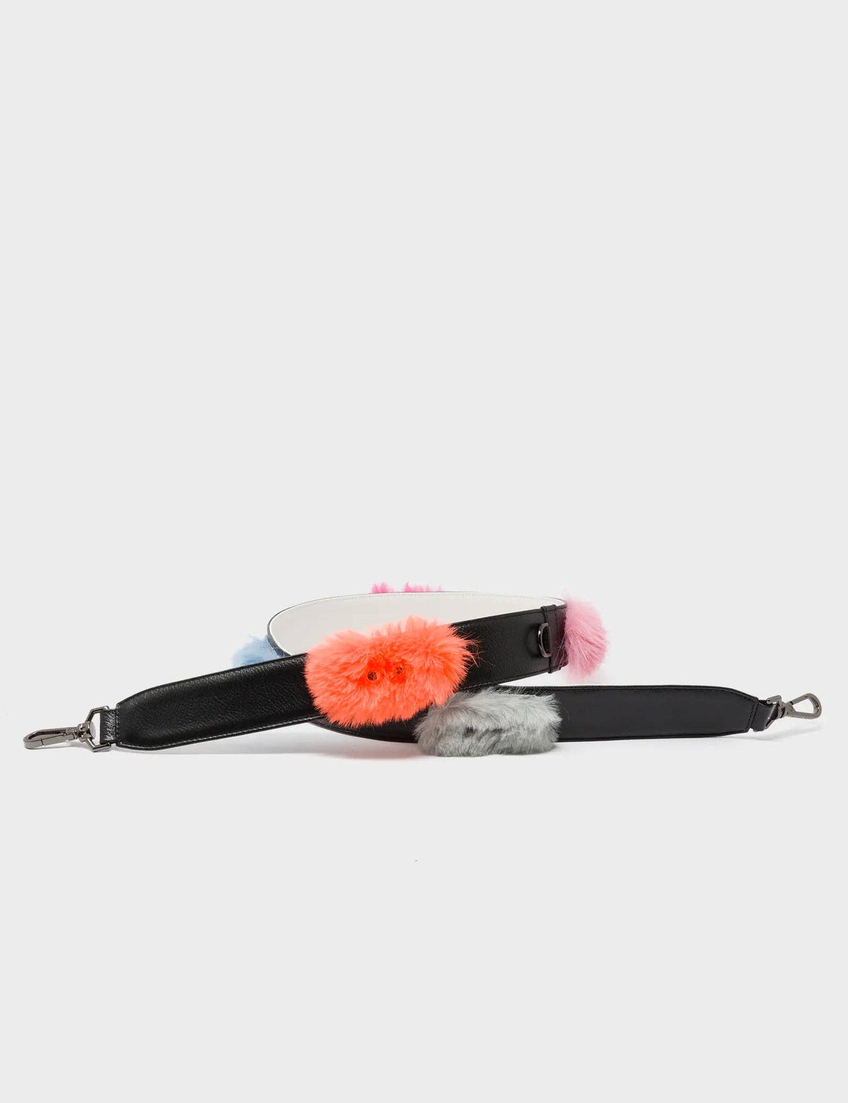 Detachable Black Leather Shoulder Strap - Fuzzy Monsters Appliques