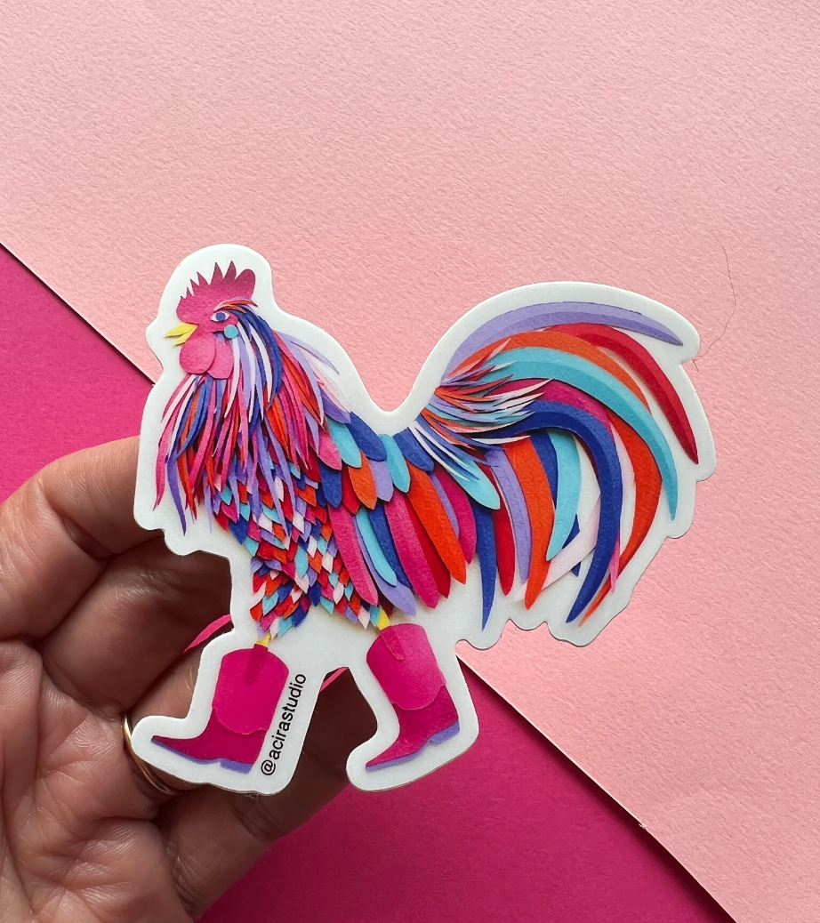 El Gallo with Pink Boots Sticker