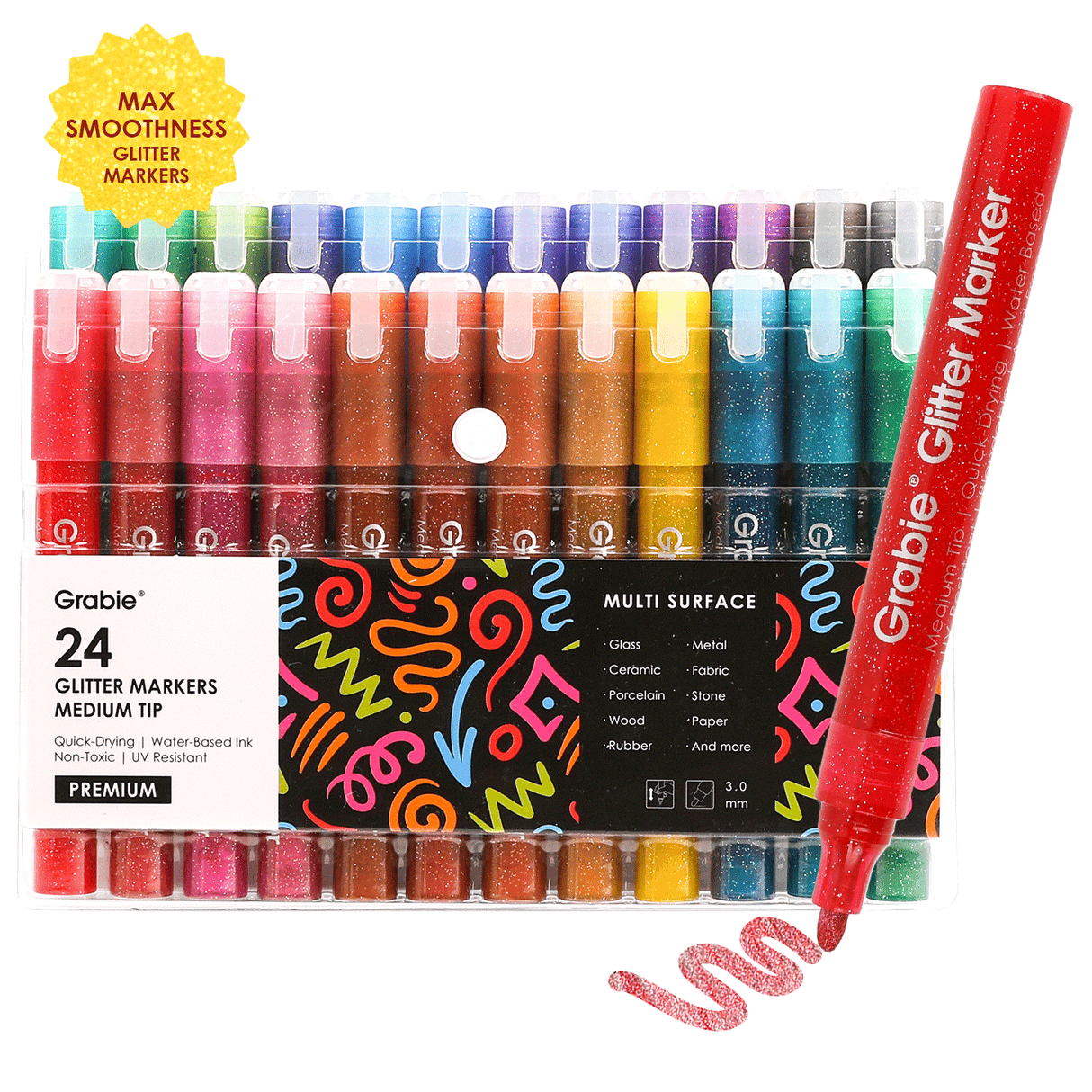 Medium Tip Iridescent Glitter Acrylic Paint Marker Set Of 24