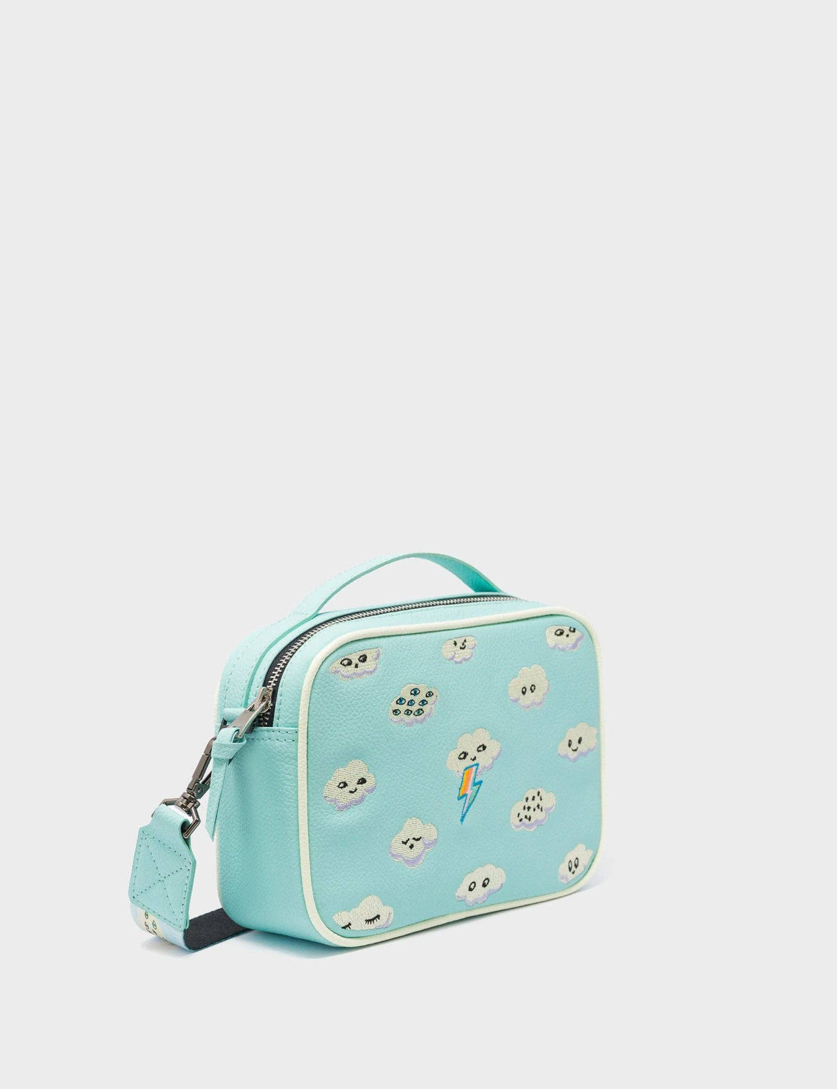 Verto Water Ballet Blue Leather Crossbody Bag - Happy Clouds Design