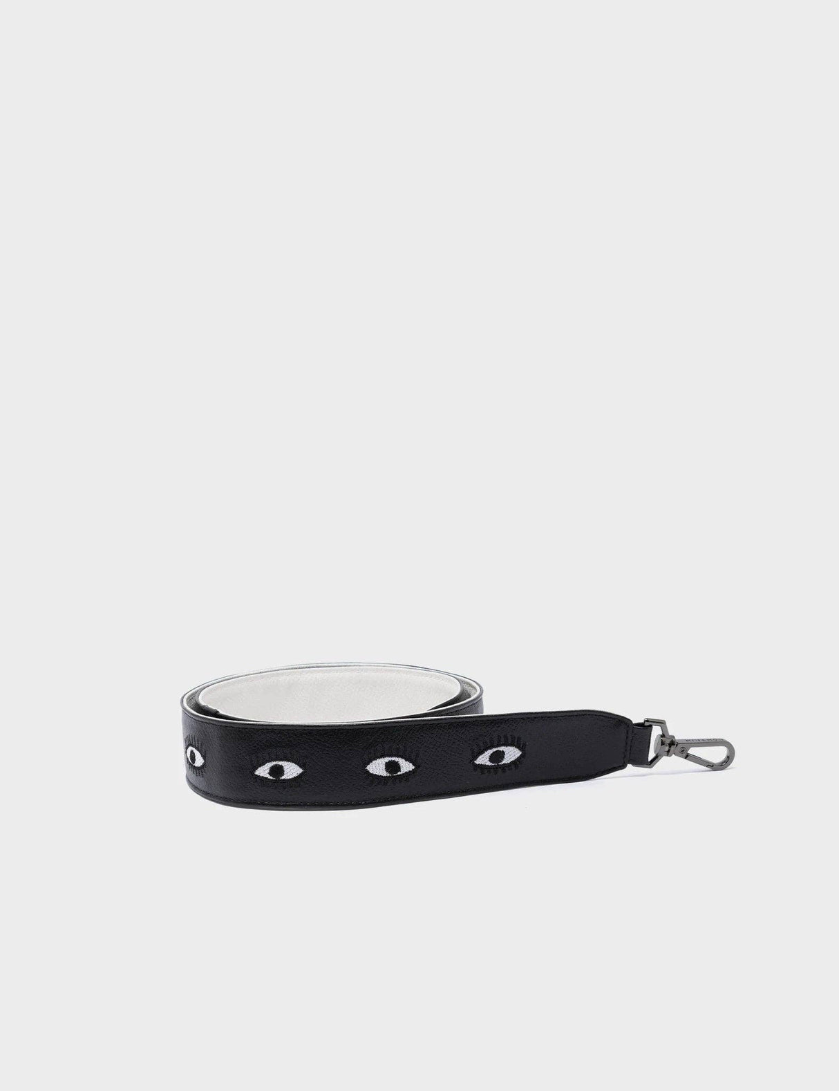 Detachable Black Leather Shoulder Strap All Over Eyes Embroidery
