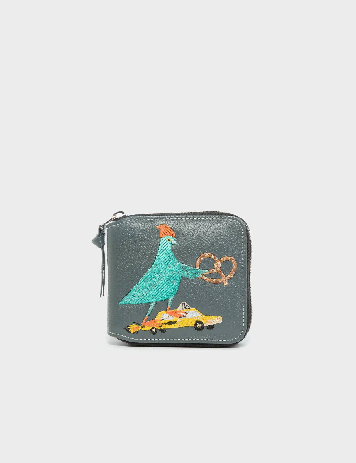 Fedor Stormy Gray Leather Wallet - Pigeonista Embroidery