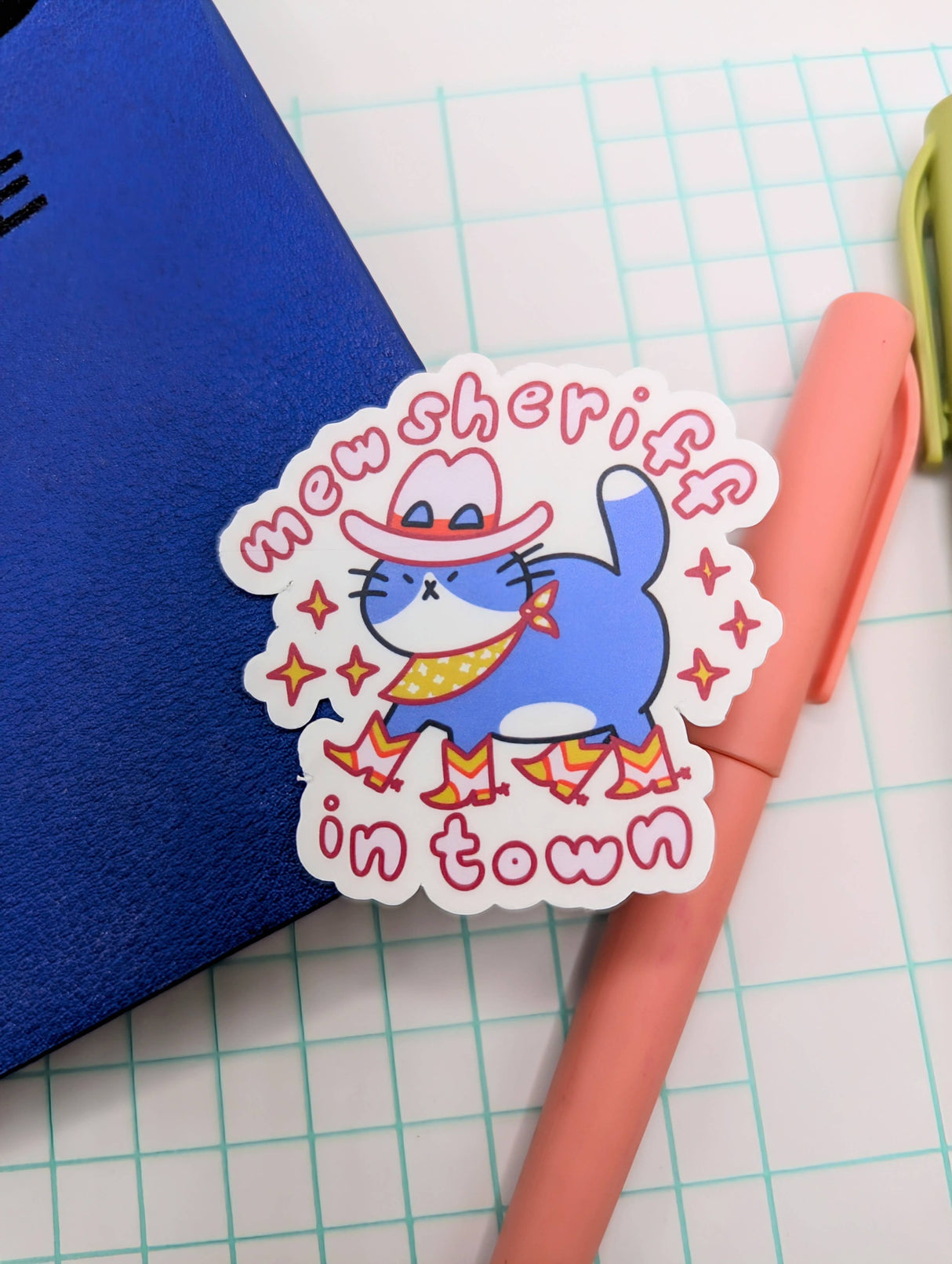 Mew Sheriff In Town Cowboy Cat Sticker