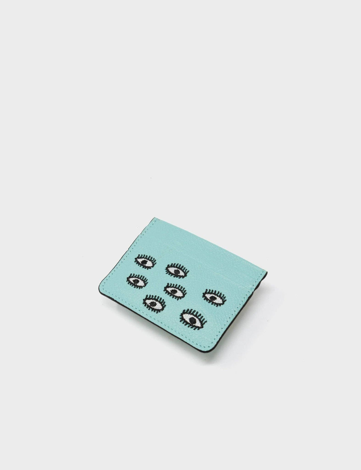 Filium Eggshell Blue Leather Cardholder - All Over Eyes Embroidery