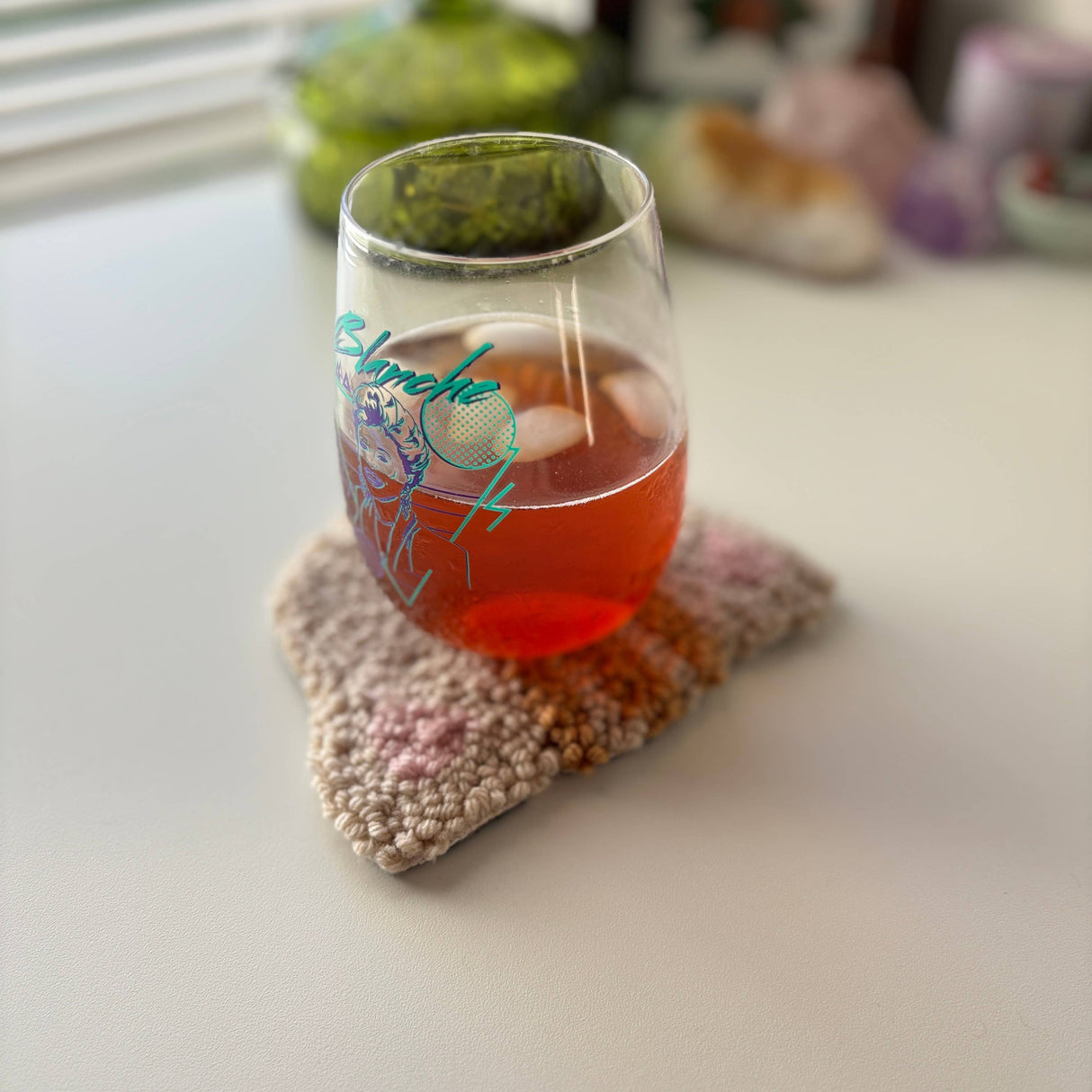 Orange Cat Coaster, Hand Tufted, Punch Needle Mug Rug