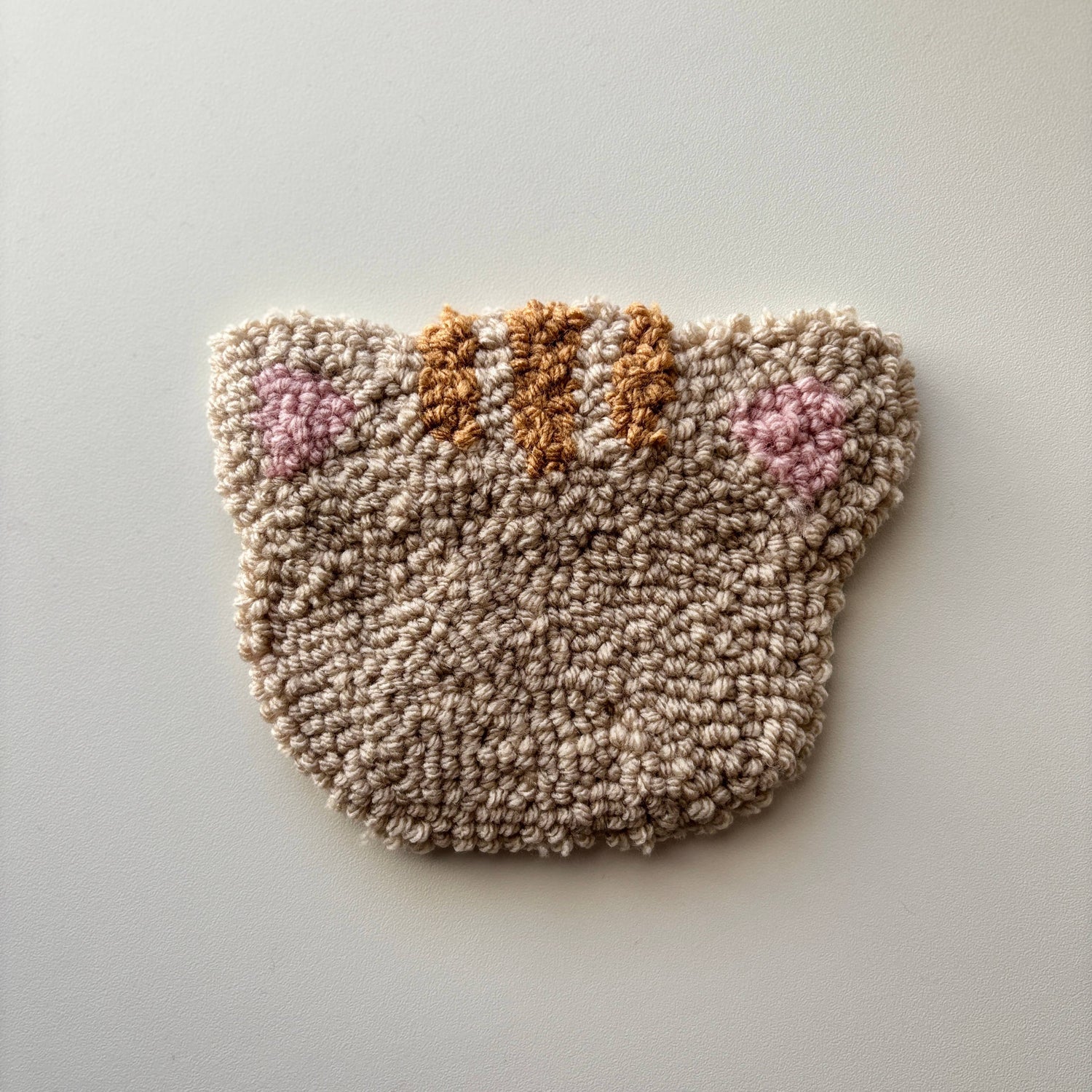 Orange Cat Coaster, Hand Tufted, Punch Needle Mug Rug