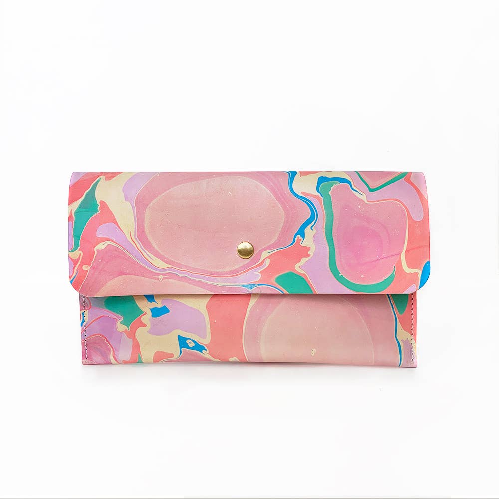 Hand Marbled Leather Clutch by Glad & Young Studio