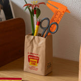 Porcelain Brown "Paper" Bag Pen Holder / Vase