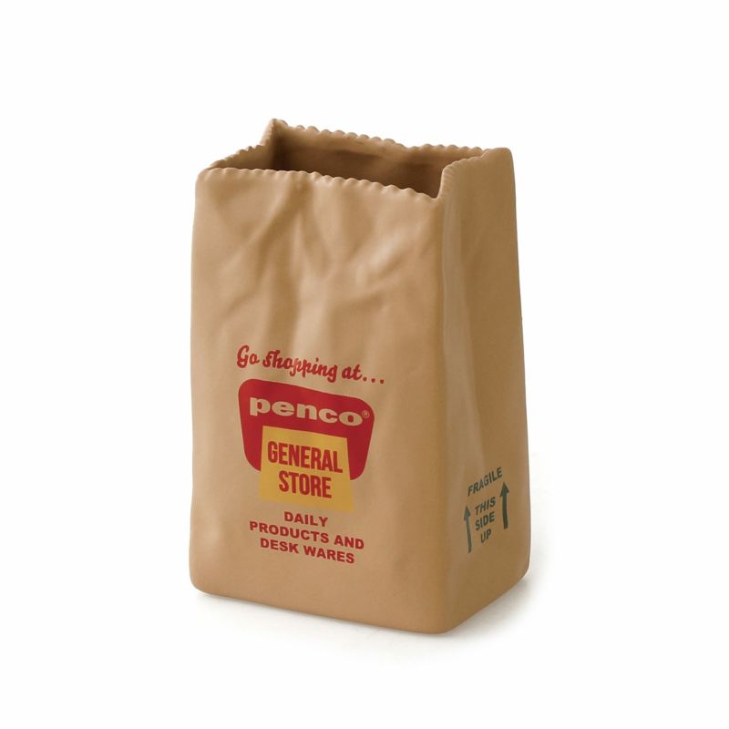 Porcelain Brown "Paper" Bag Pen Holder / Vase