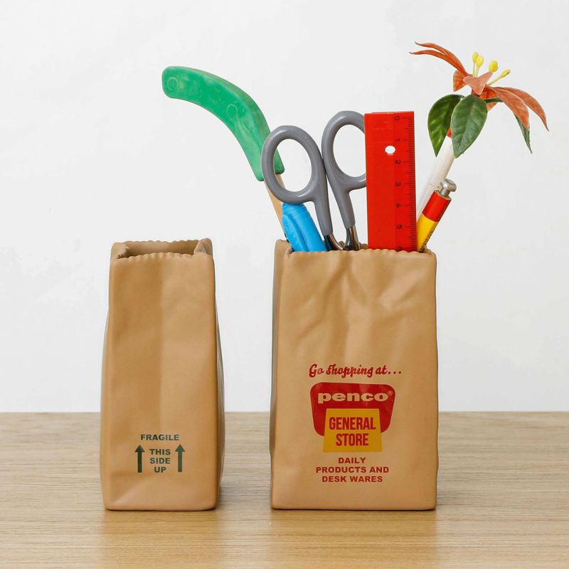 Porcelain Brown "Paper" Bag Pen Holder / Vase