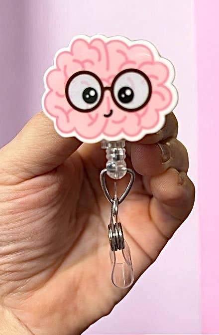 Brain with Glasses   -  Badge Reel Holder   
