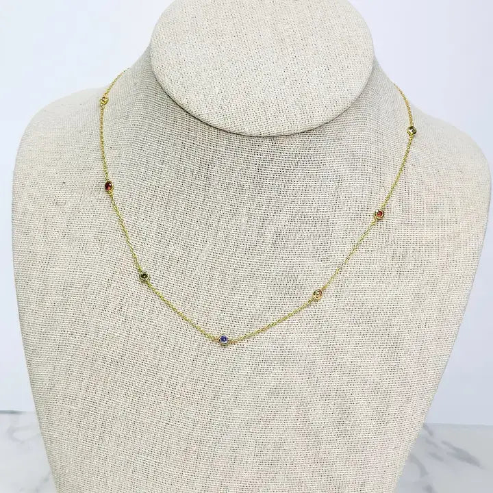 Cubic Zirconia Rainbow Station Necklace