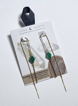 Green Chalcedony Pendulum Threader Earrings 14kgp