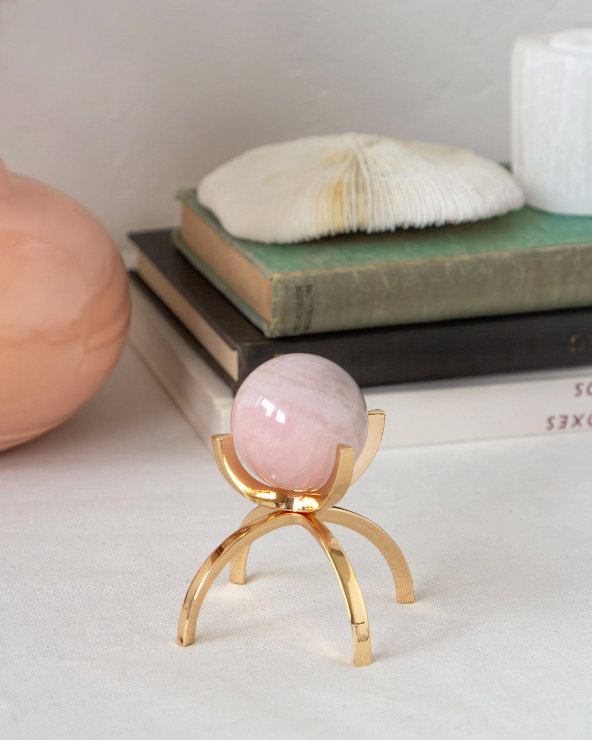 Rose Quartz Eye Of The Beholder Gemstone Sphere On Stand Set