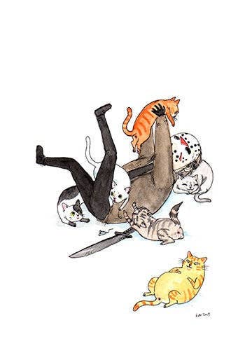 Friday the Purrteenth - Jason with Cats Print