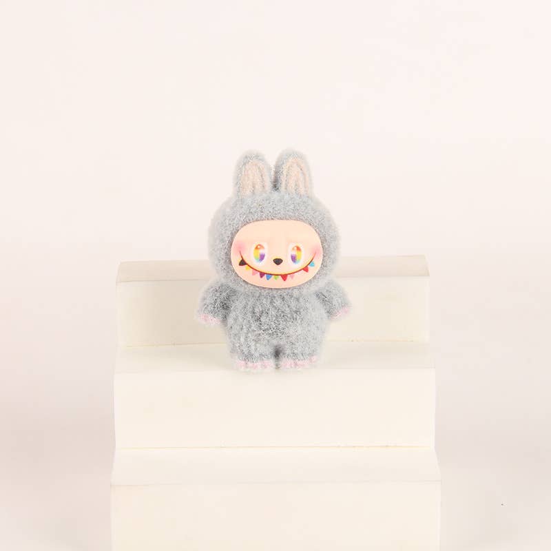 Flocked Mini Labubu Figurines Colorful Gradient Desk Toys