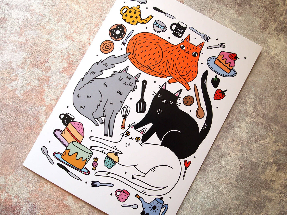 Kitchen Cats A4 Art Print