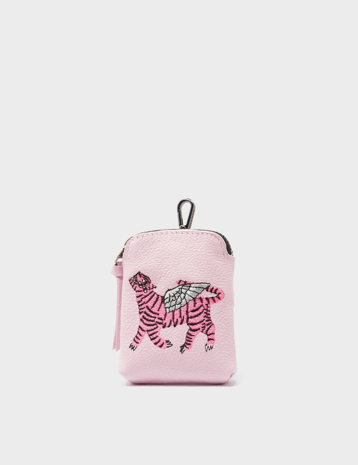 Florence Pouch Charm - Lilac Leather Keychain Tiger Embroidery