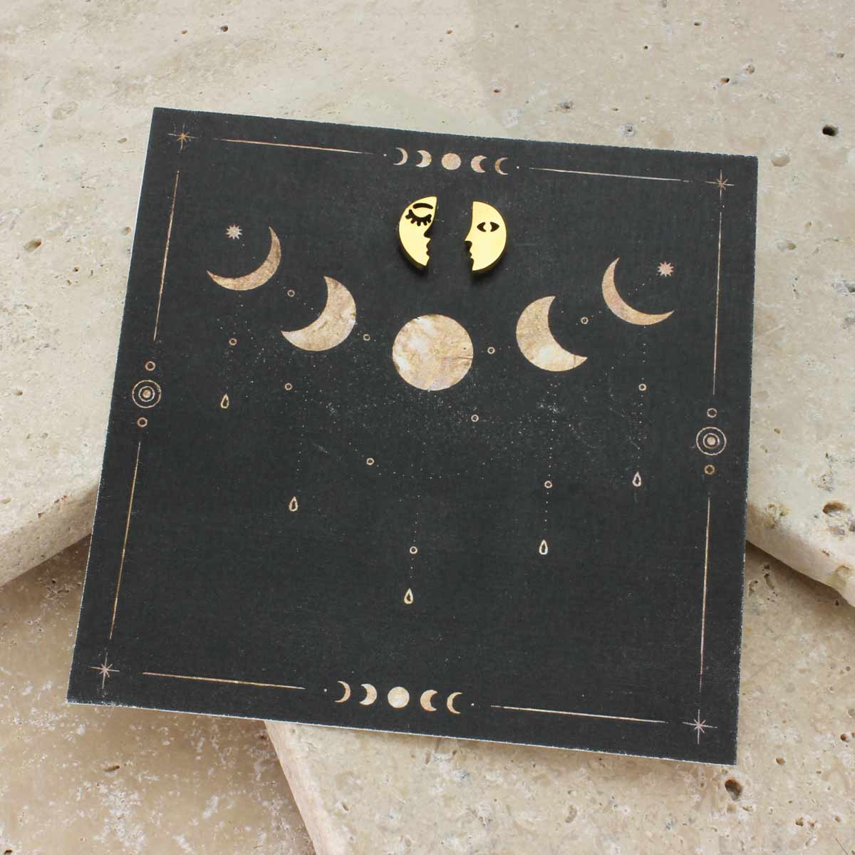 Lunar Reflections Gold Moon Post Earrings