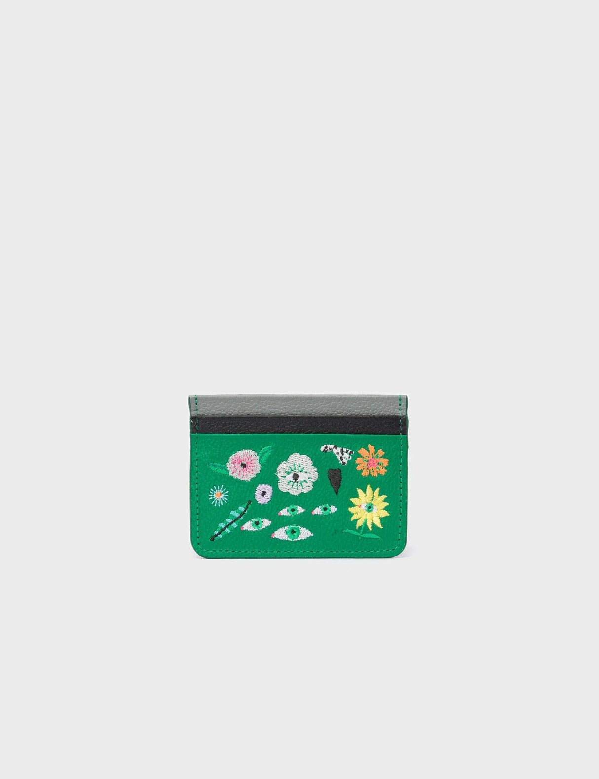 Filium Irish Green Leather Cardholder - Floralia Embroidery