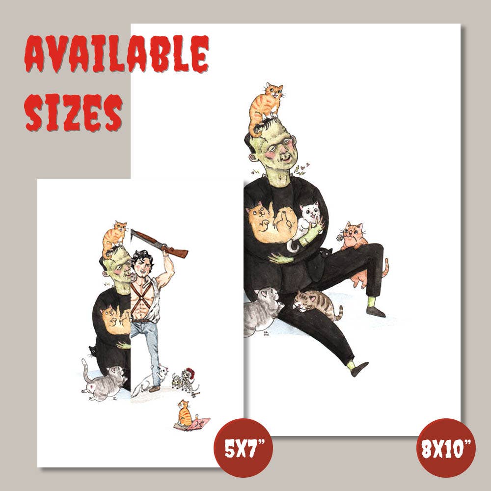 Frankhisstein - Frankenstein Monster with Cats Print