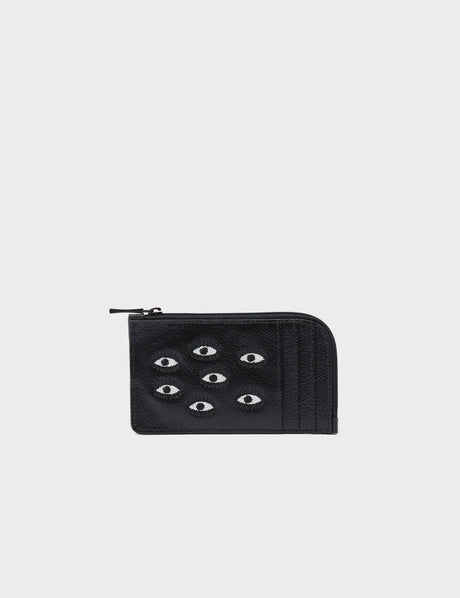 Fausto Black Leather Zip-around Cardholder - All Over Eyes