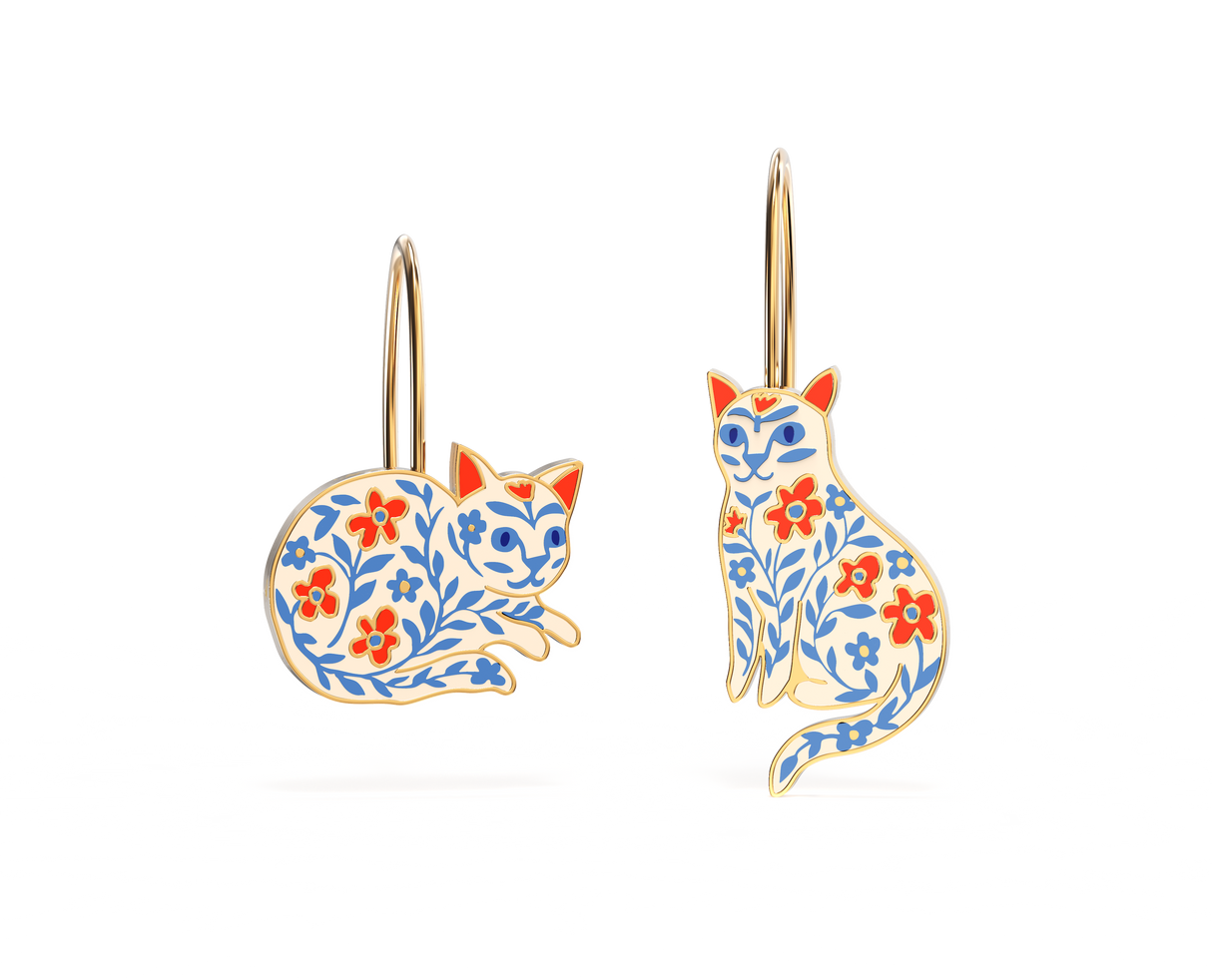 Floral Cats Earrings