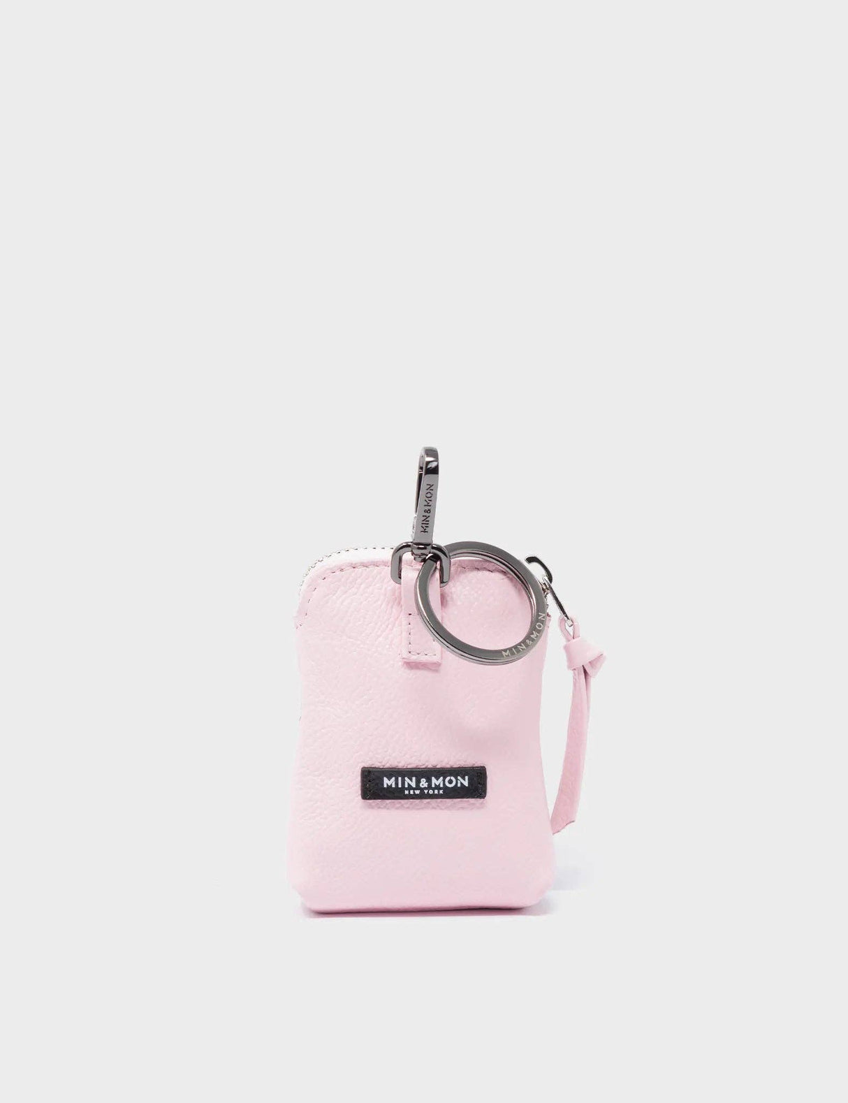Florence Pouch Charm Parfait Pink Leather Keychain Flowers Print