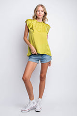 Citron Pleated Sleeve Top