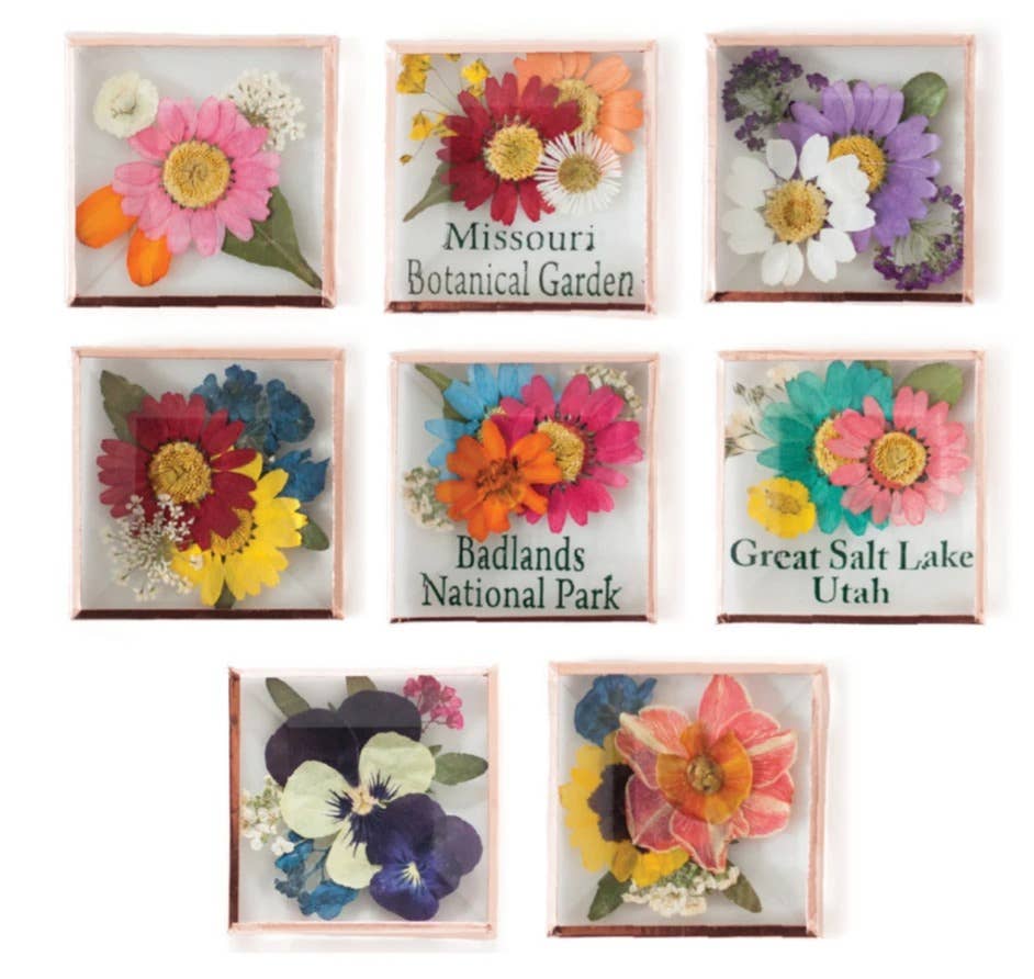 Real Pressed Flowers Beveled Glass Magnets