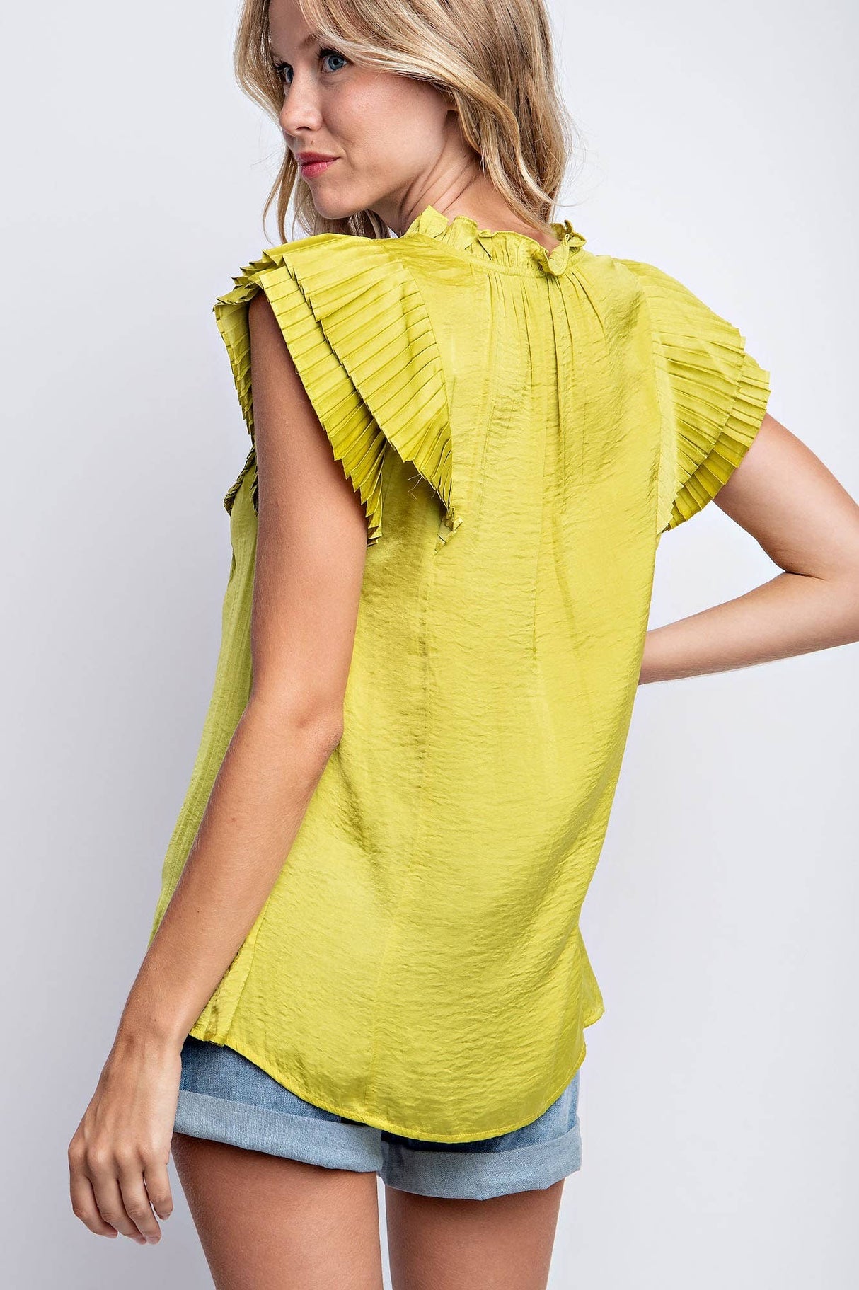 Citron Pleated Sleeve Top