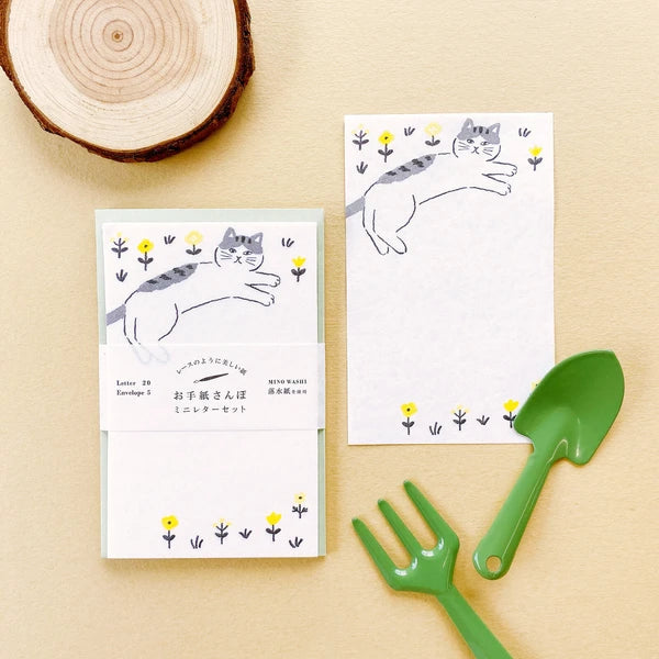 Meadow Cat Letter Walk Mini Mino Washi Letter Writing Set by Furukawa Paper