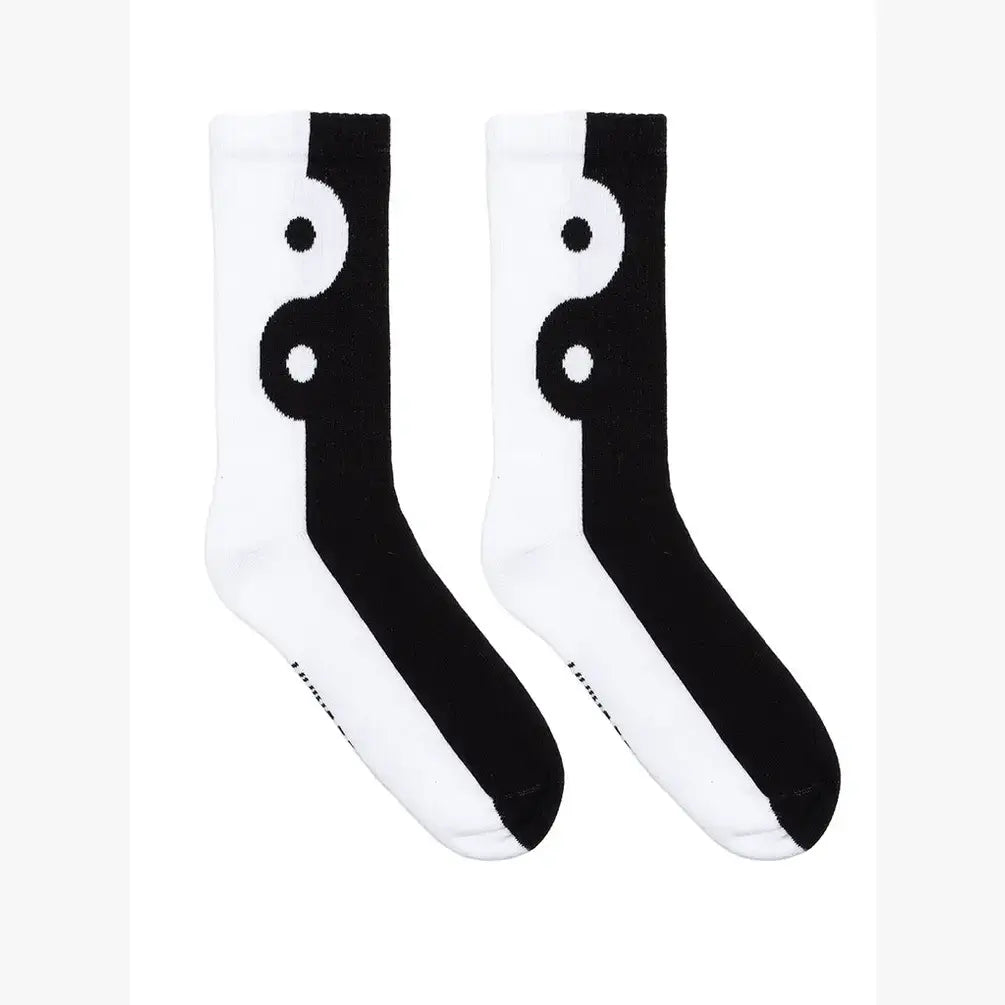 Classic Crew Socks w/ Ribbed Tubing - Yin Yang-Black & White
