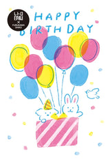 Birthday Balloons Retro Print Mimosa Bear Postcard by Furukawa Shiko