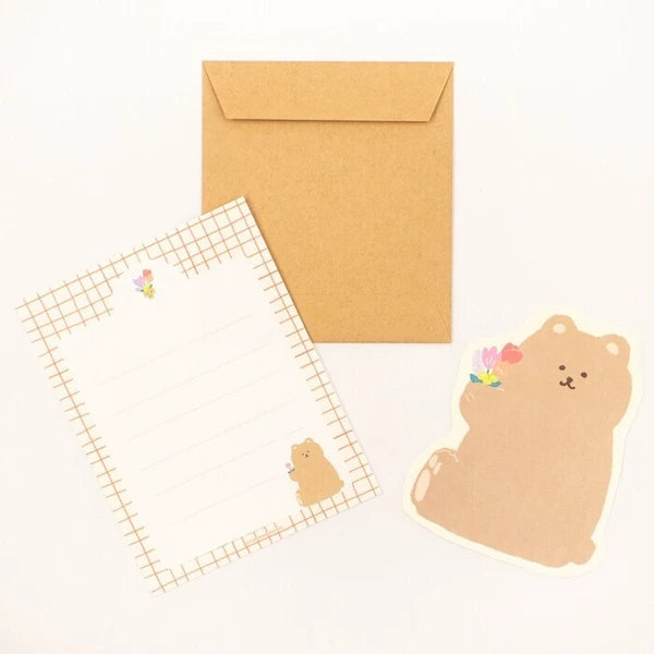 Bear & Flowers Japanese Mino Washi Letter Writing Set by Furukawa Shiko