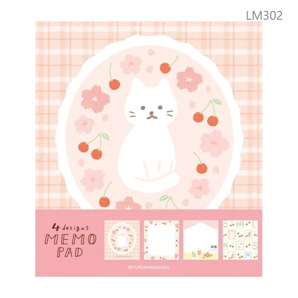 Soft Sakura Cat 4-Design Memo Pad by Furukawa Shiko